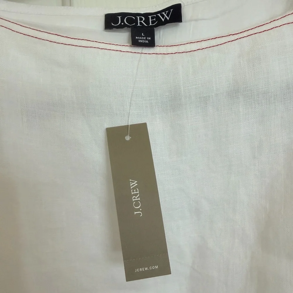 J. Crew White Mini Dress with Red Floral Embroidery